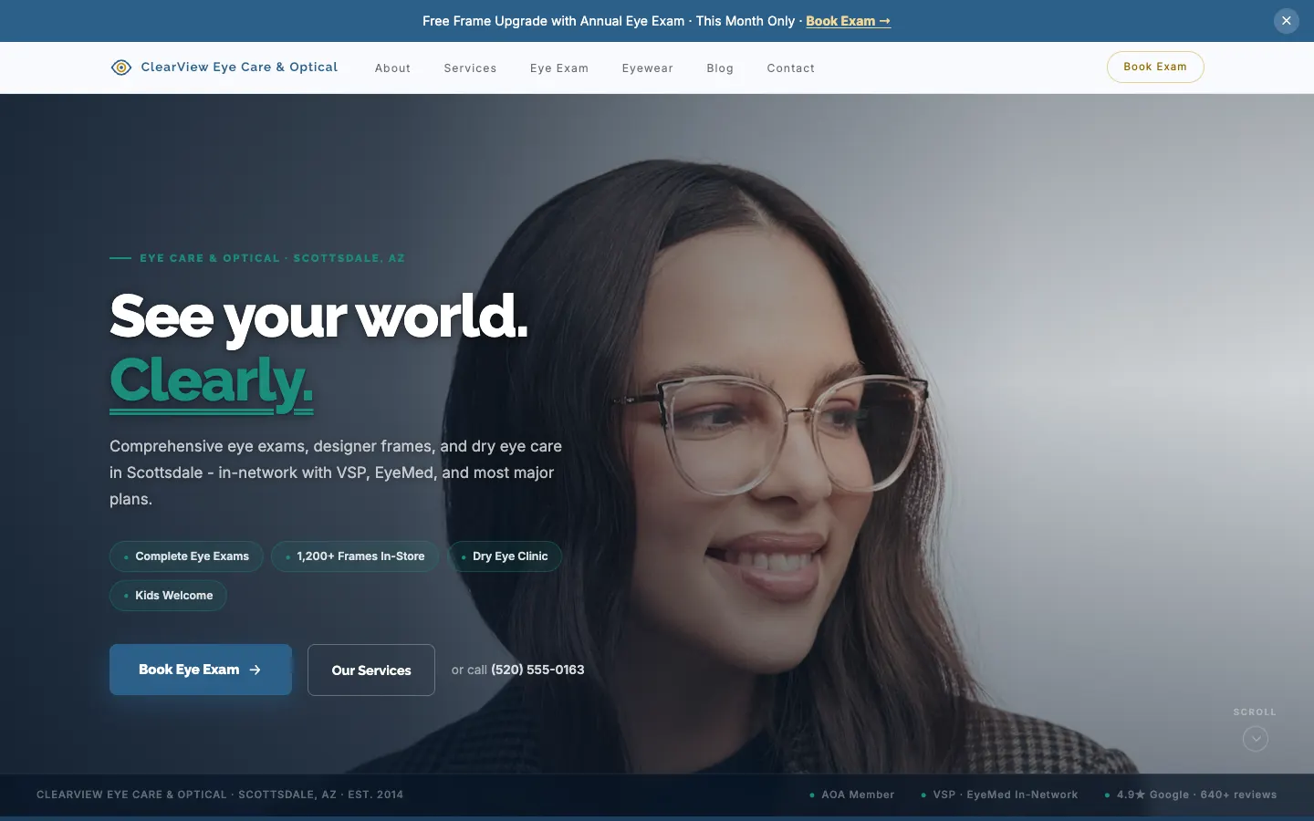 ClearView Eye Care & Optical website